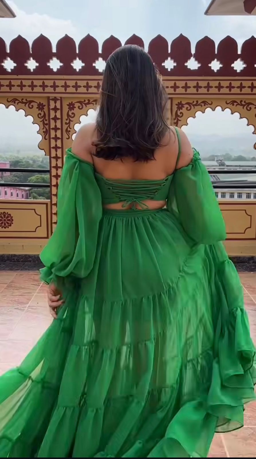 Beachy Three piece set - side slit skirt with top (Green)