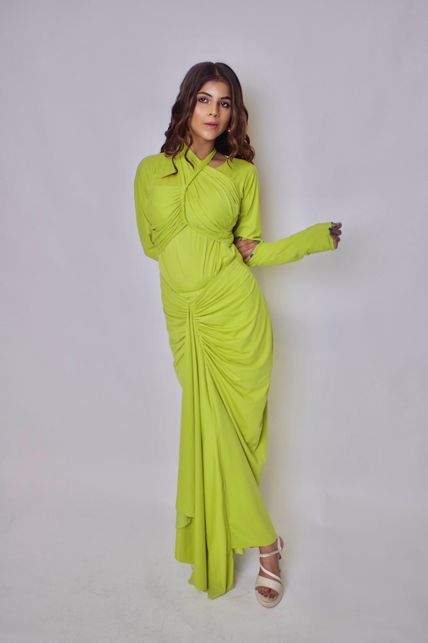 Neon green two piece dress set