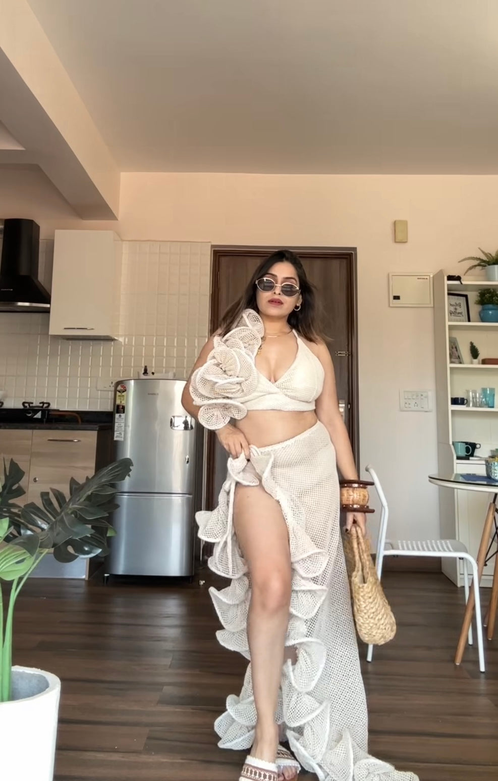 Beachy Crochet three piece set with Bandana-  Beige color