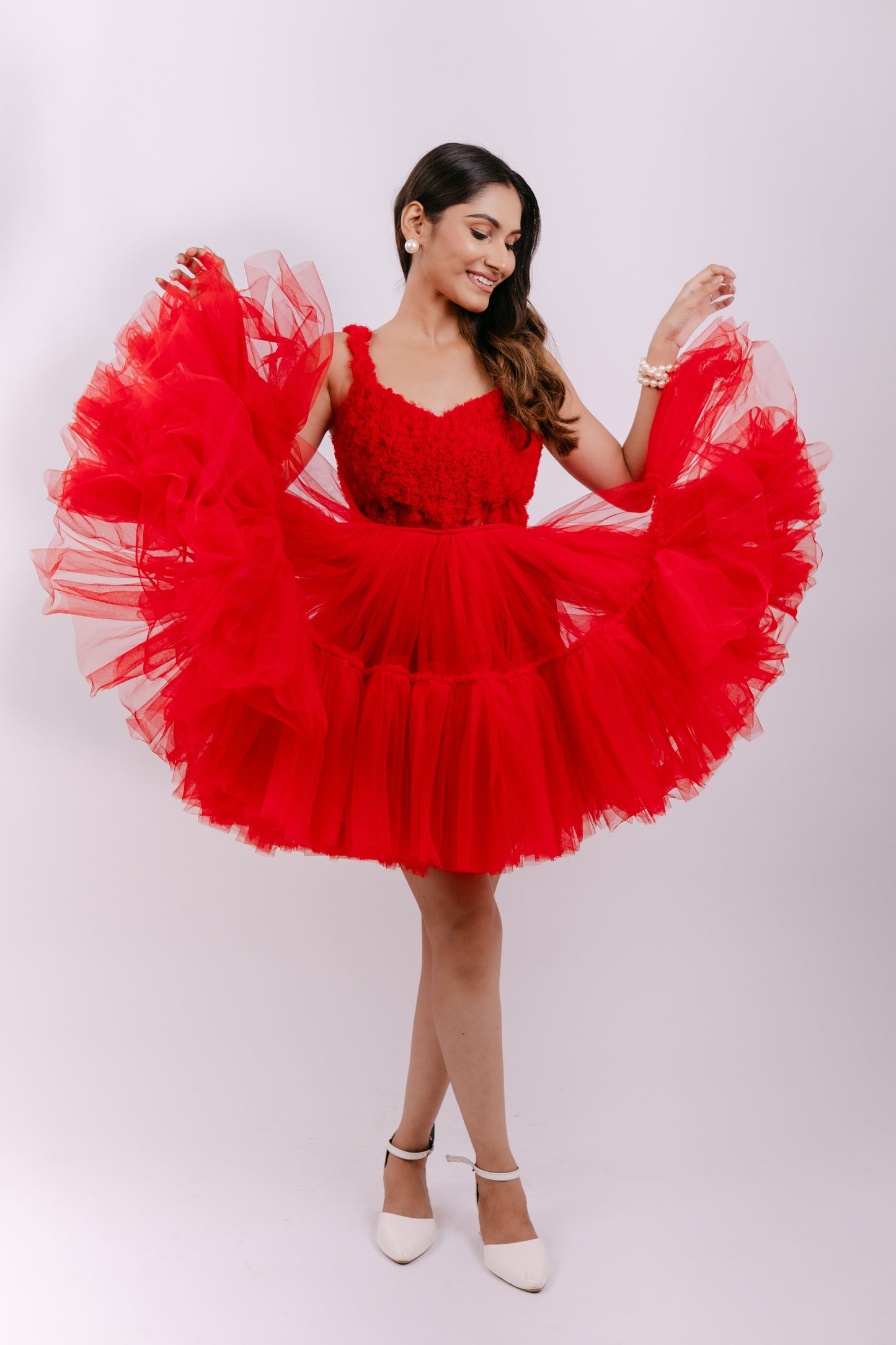 Red fairy look flared short dress