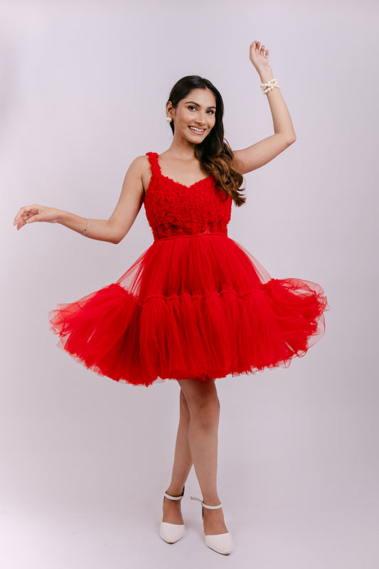 Red fairy look flared short dress