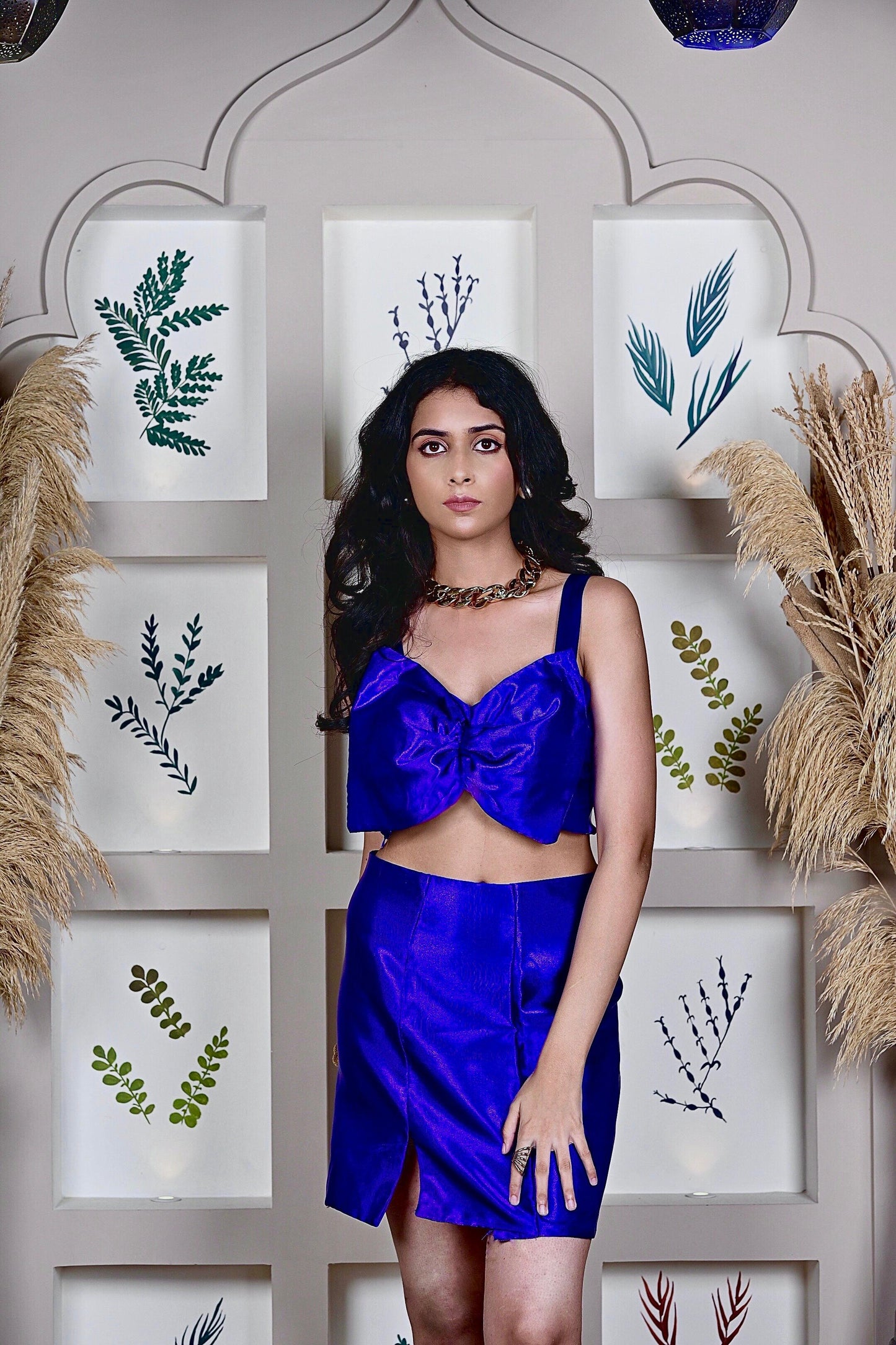 Bow top with skirt set - Blue