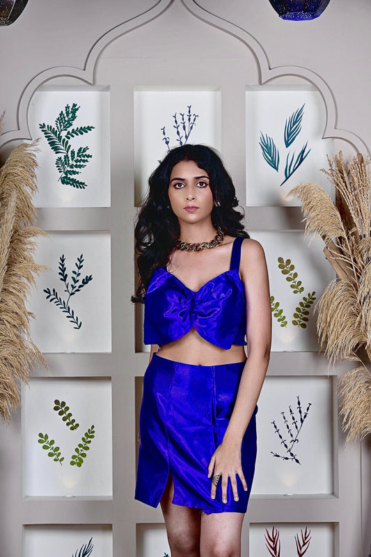 Bow top with skirt set - Blue