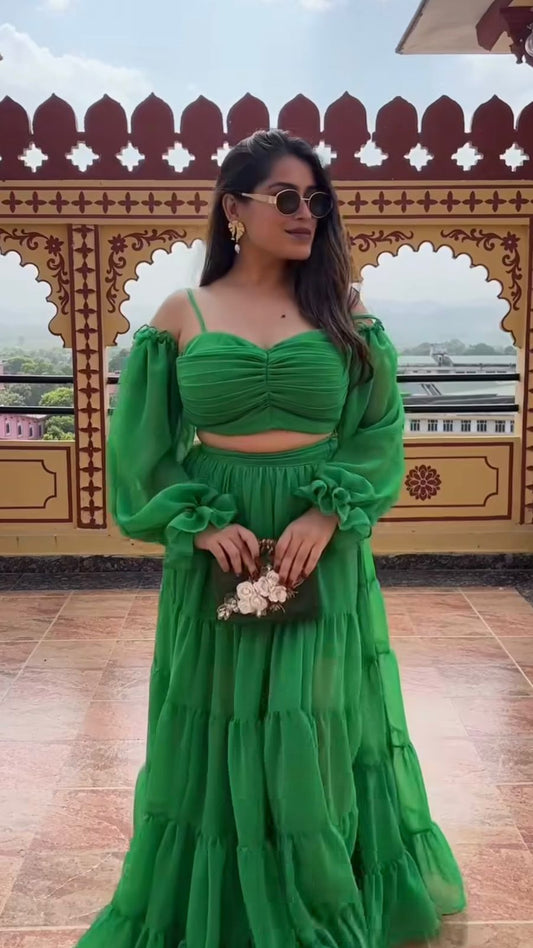 Beachy Three piece set - side slit skirt with top (Green)