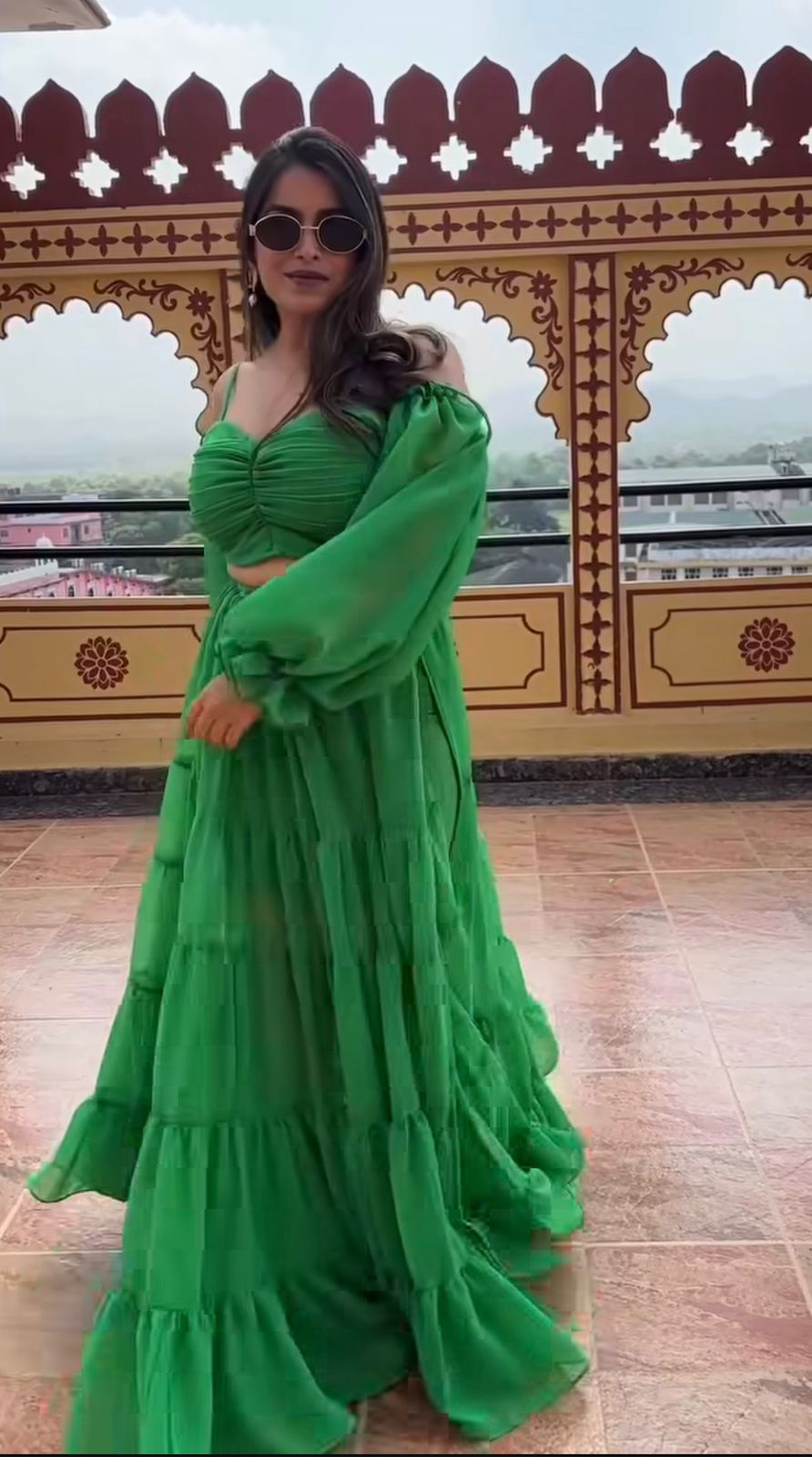 Beachy Three piece set - side slit skirt with top (Green)