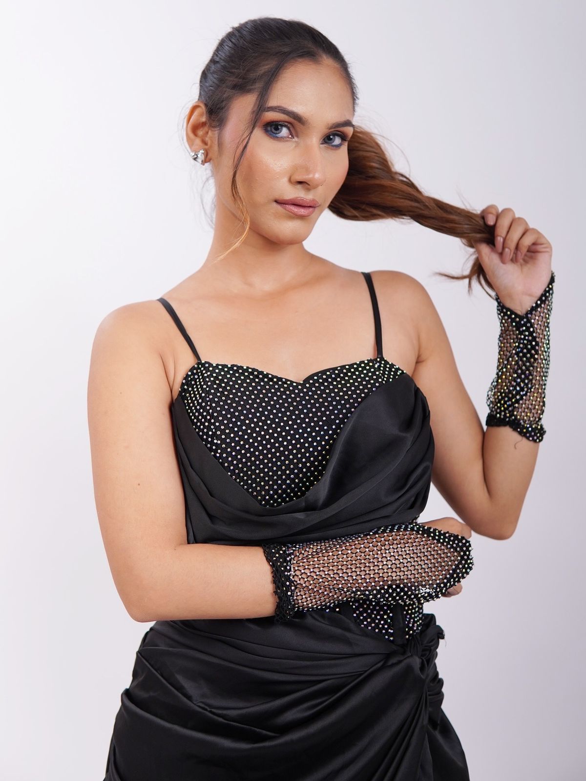 Black diamond party dress with gloves and socks
