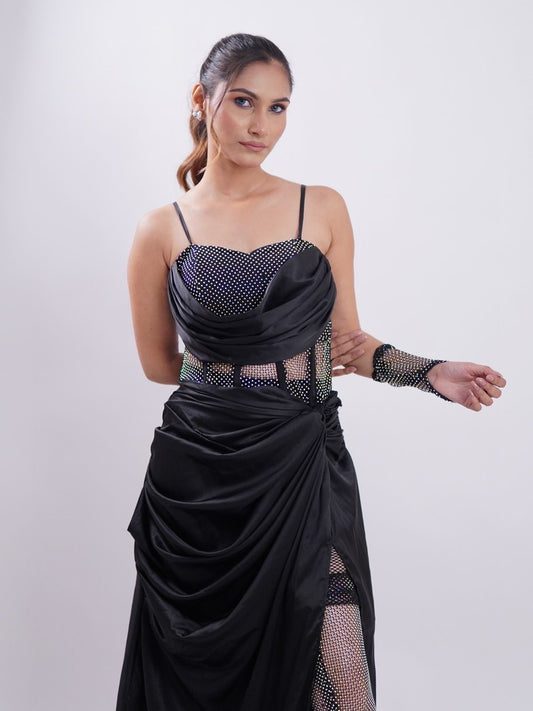 Black diamond party dress with gloves and socks
