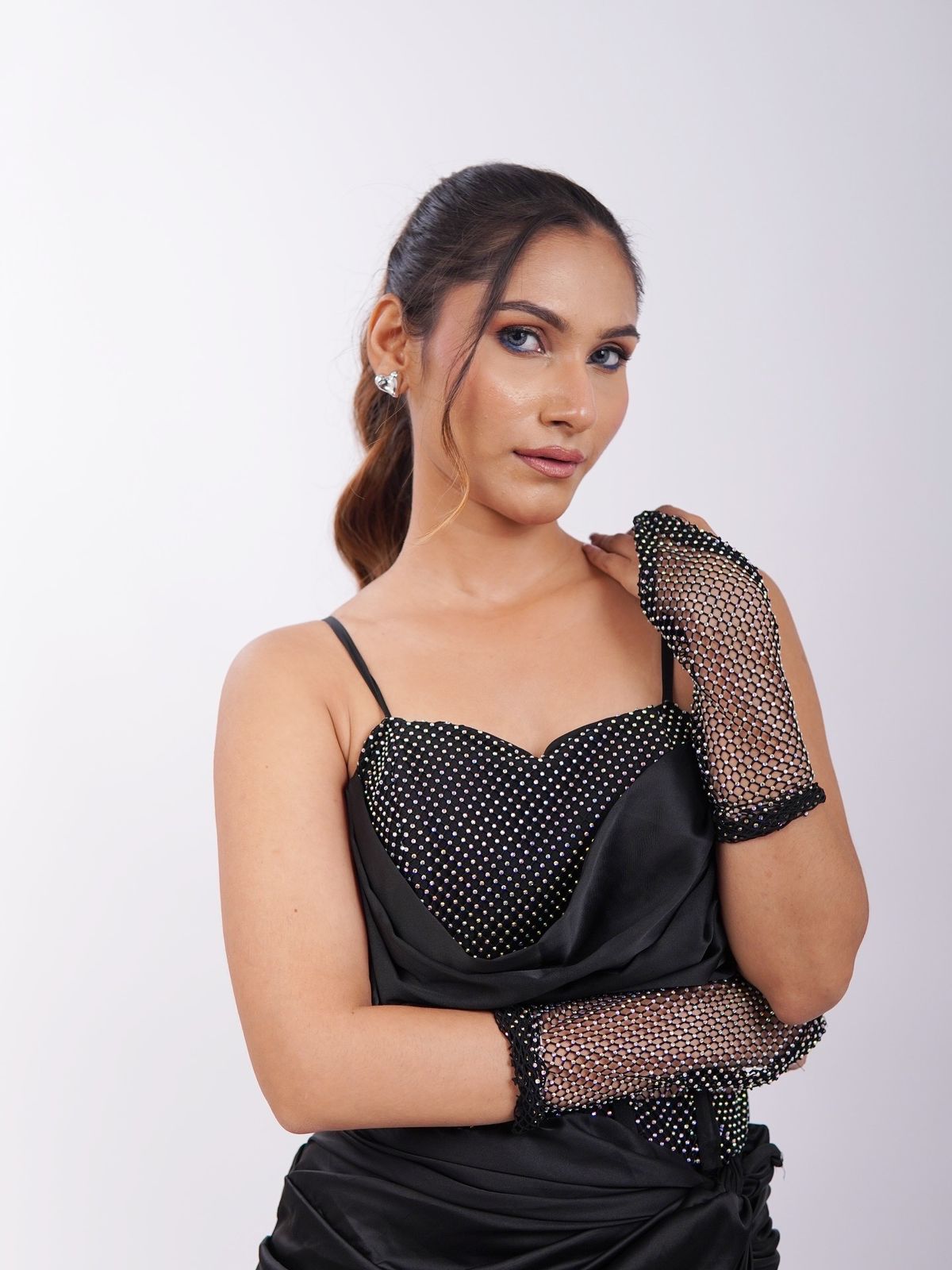 Black diamond party dress with gloves and socks