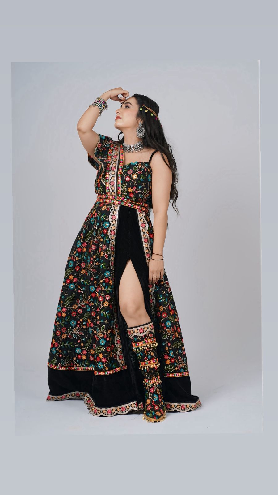 Indo western style side slit dress with boots