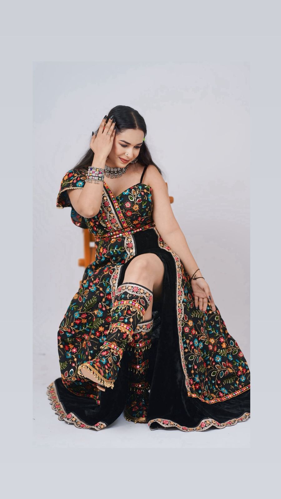 Indo western style side slit dress with boots