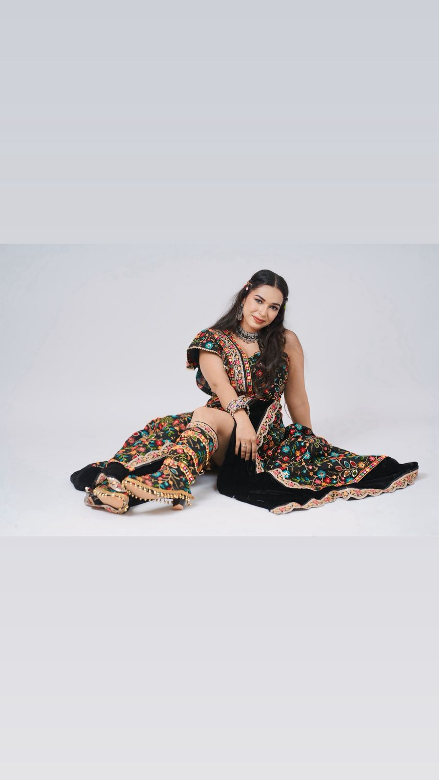 Indo western style side slit dress with boots