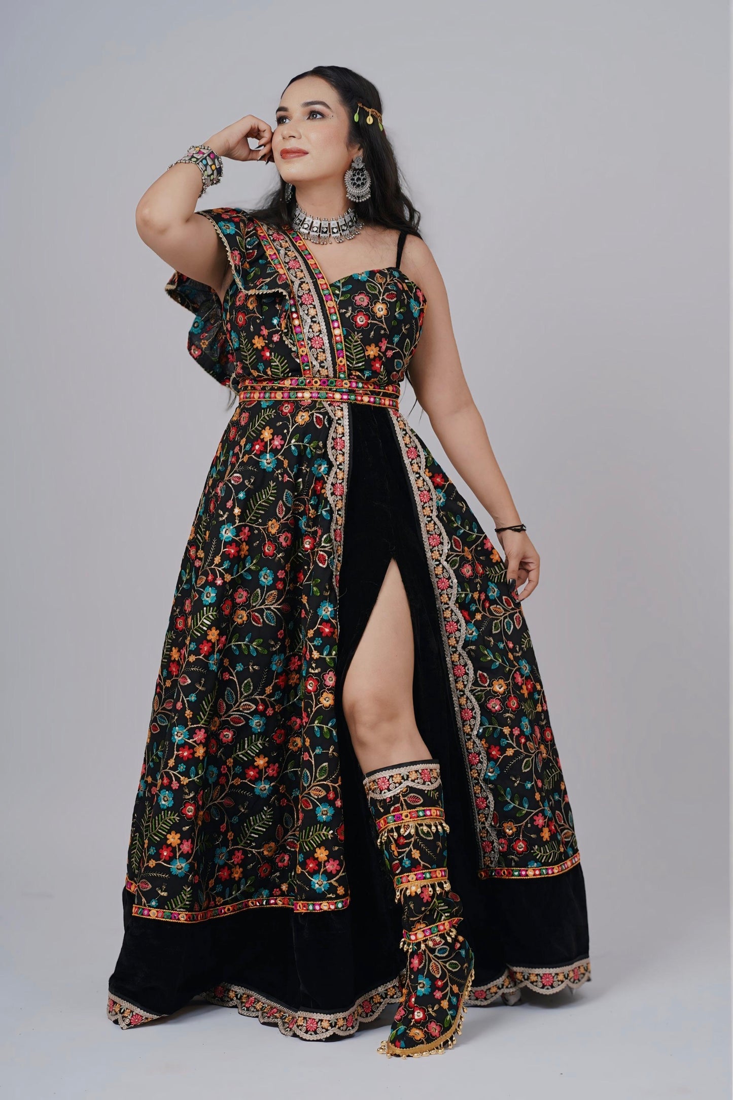 Indo western style side slit dress with boots