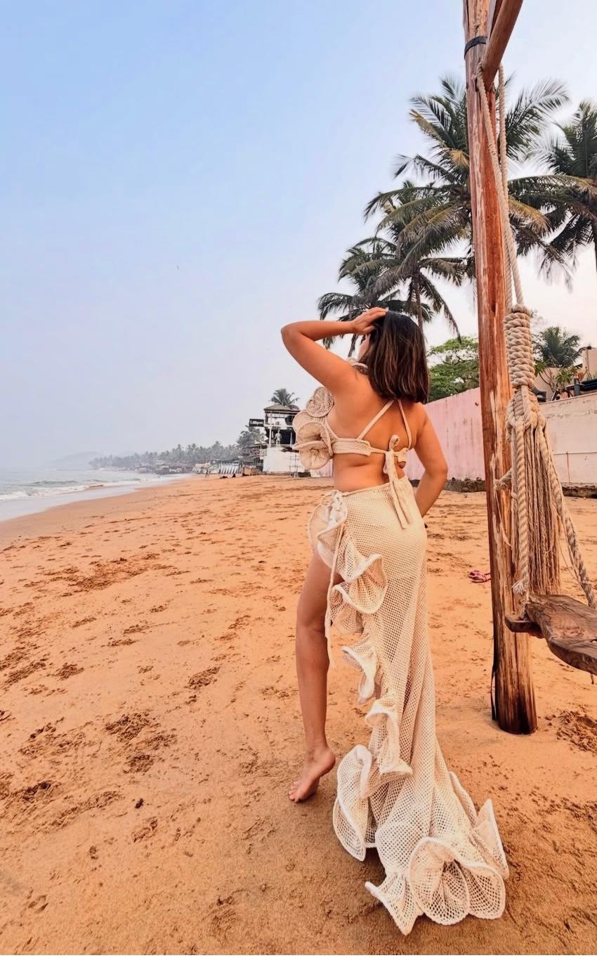 Beachy Crochet three piece set with Bandana-  Beige color