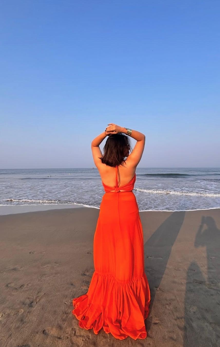 Beachy two piece orange set - bodysuit with detachable skirt