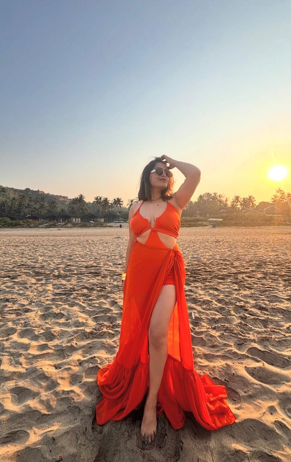Beachy two piece orange set - bodysuit with detachable skirt