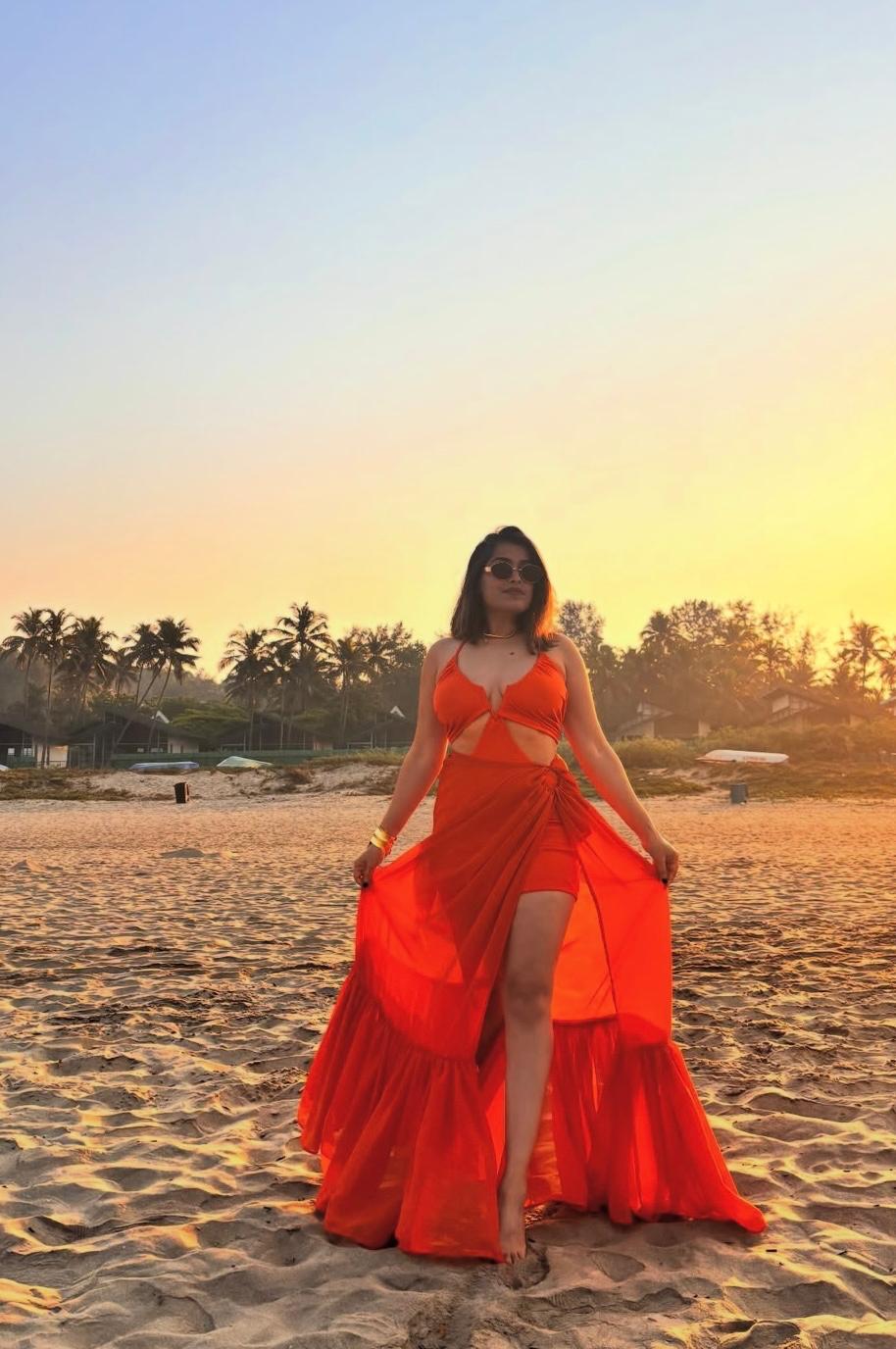 Beachy two piece orange set - bodysuit with detachable skirt